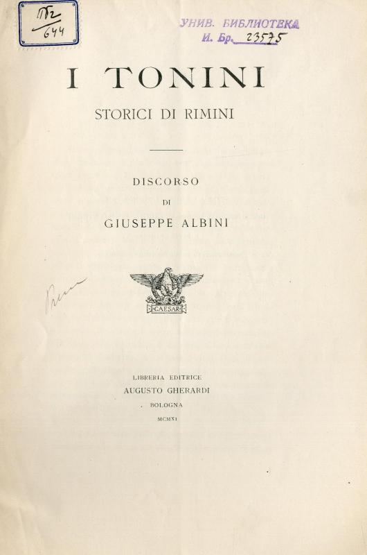I Tonini : storici di Rimini / discorso di Giuseppe Albini