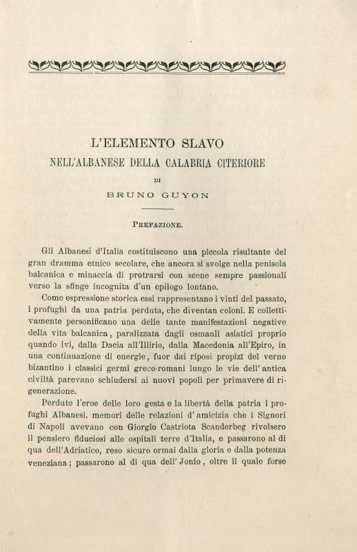 L'elemento slavo nell'albanese della Calabria Citeriore / Bruno Guyon