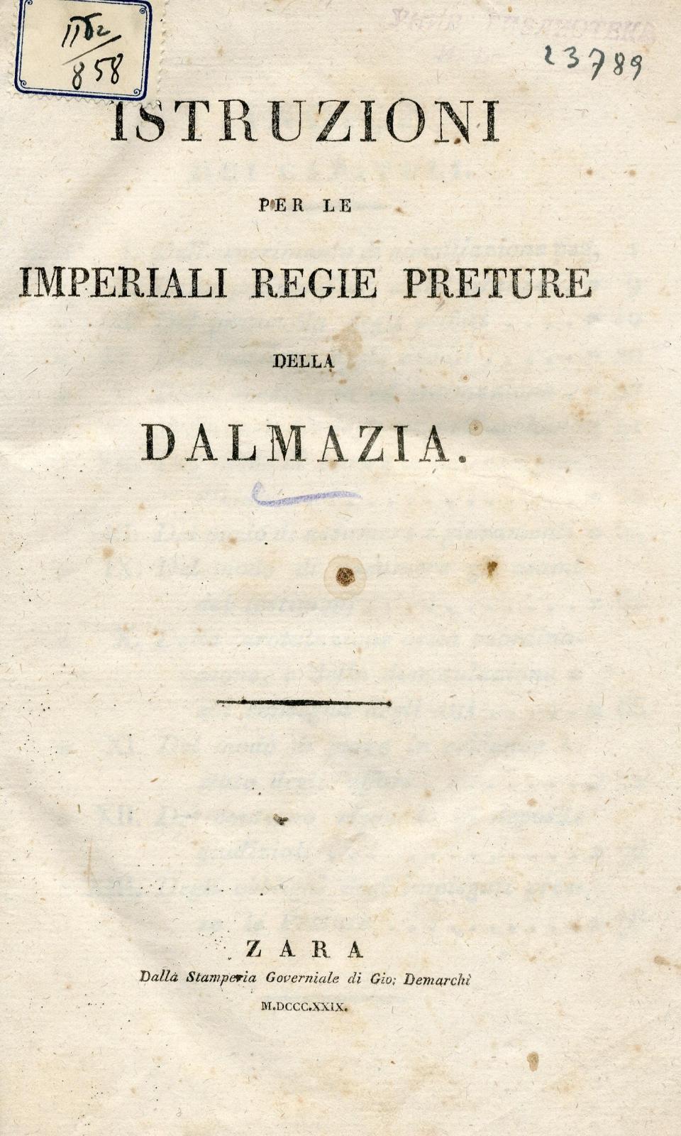 Istruzioni per le imperiali regie preture della Dalmazia
