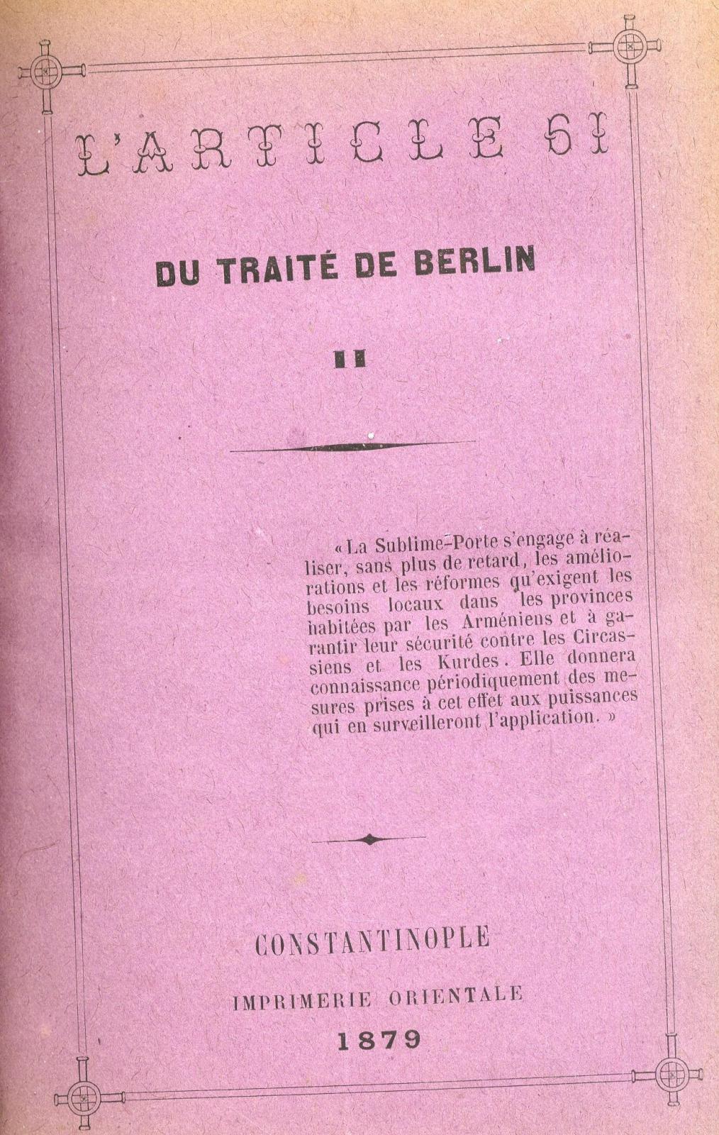 L'article 61 du Traité de Berlin